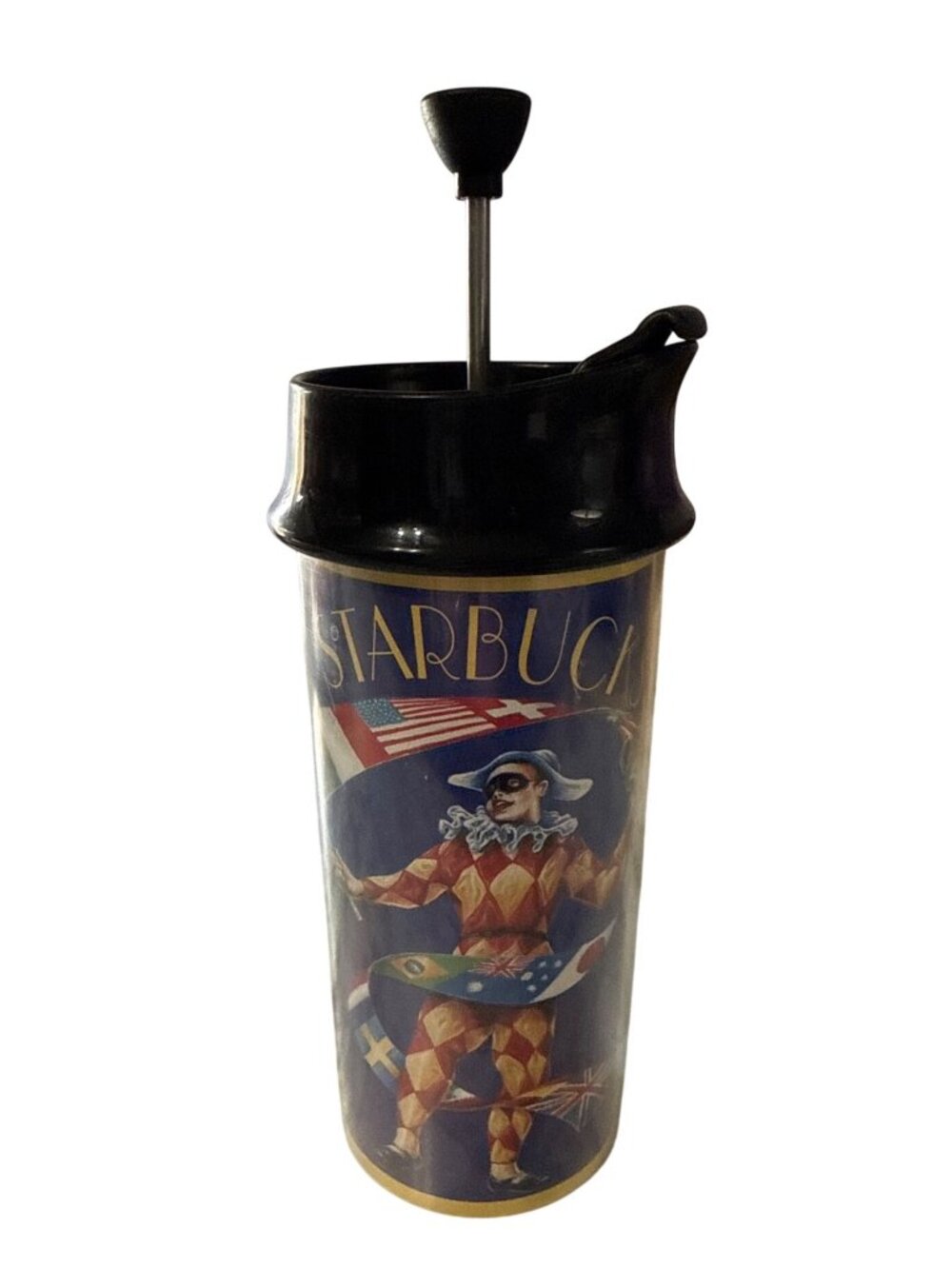 Starbucks Travel French Press Mug 2002 Jester Design Rare Collectible